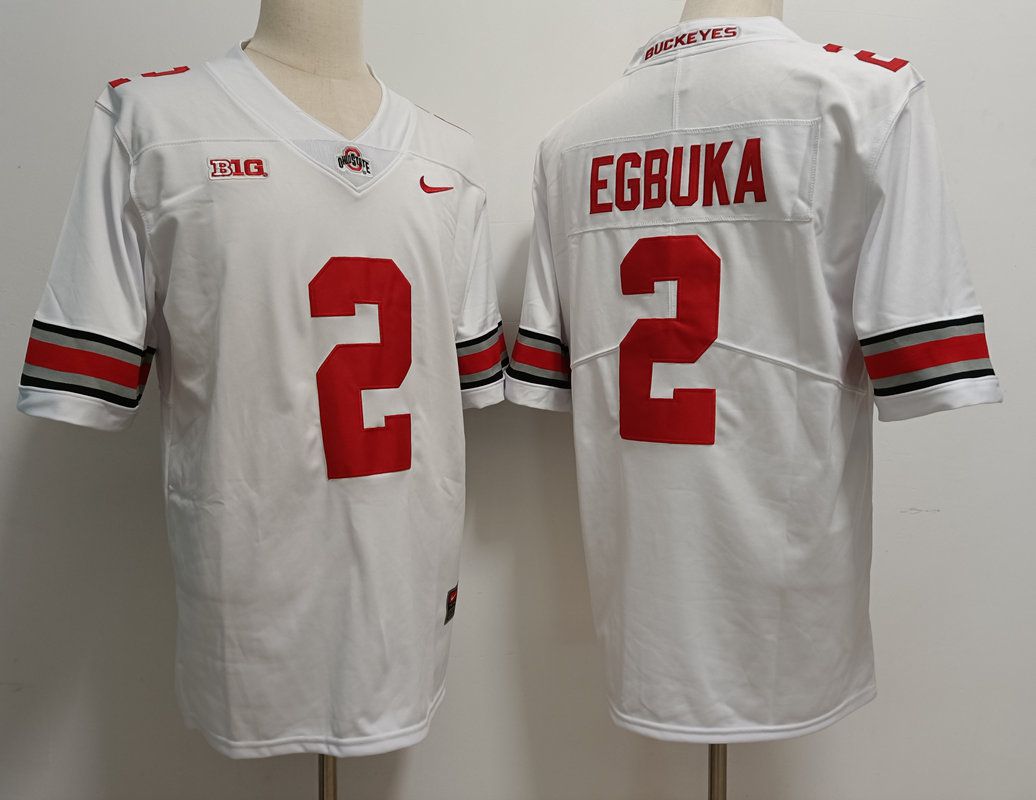 Men Ohio State Buckeyes #2 Egbuka White Nike 2025 NCAA Jersey